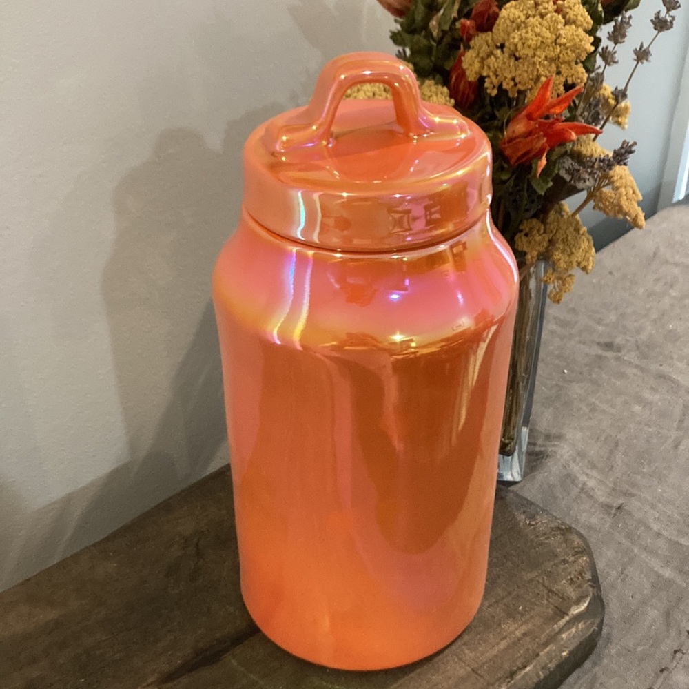 Rae Dunn BUGS AND HISSES Halloween Canister in Orange Iridescent Luster Jar 👻🎃 - Picture 7 of 11